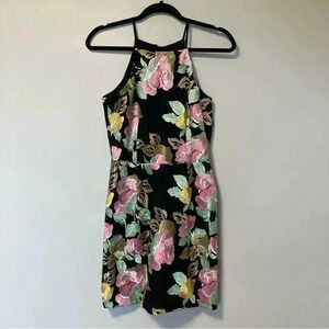 Dress the Population black  halter embroidered floral dress